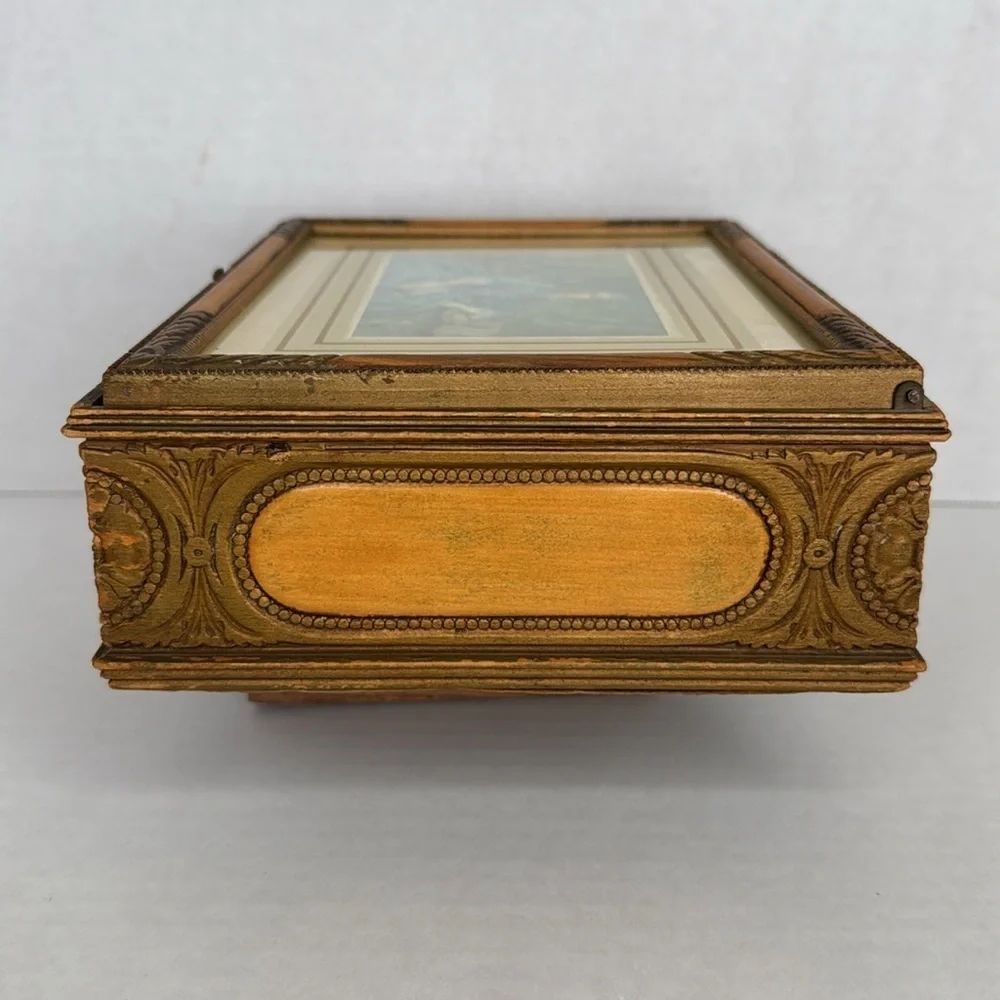Antique Victorian Keeper Box/Dresser Box With Fancy Embossed Woodwork